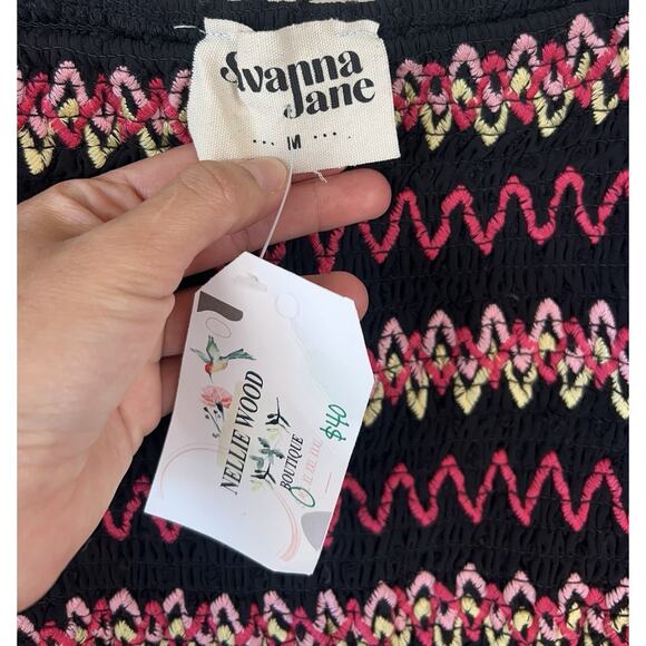 Savanna Jane Boho Embroidered M Smocked Mini Dress Romantic Indie Cottagecore - Picture 2 of 9